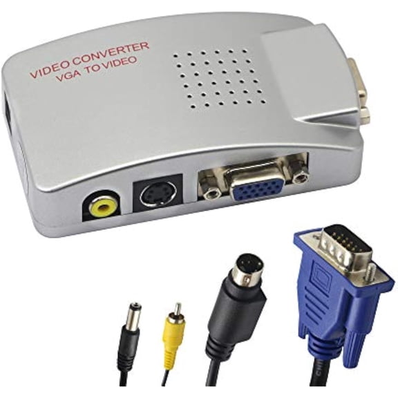 KSRplayer VGA to RCA Composite AV + S-Video Converter Adapter for HDTV, Monitor, Laptop, Desktop PC