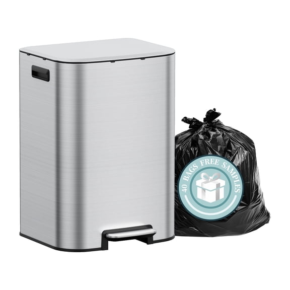 KSSKSS 16 Gallon/60L Large Stainless Steel Trash Can with Soft-Close Lid,Heavy Duty Hands-Free Commercial Step Trash Bin with Removable Inner Bucket, Pedal Garbage Can for Home Office and Kitchen