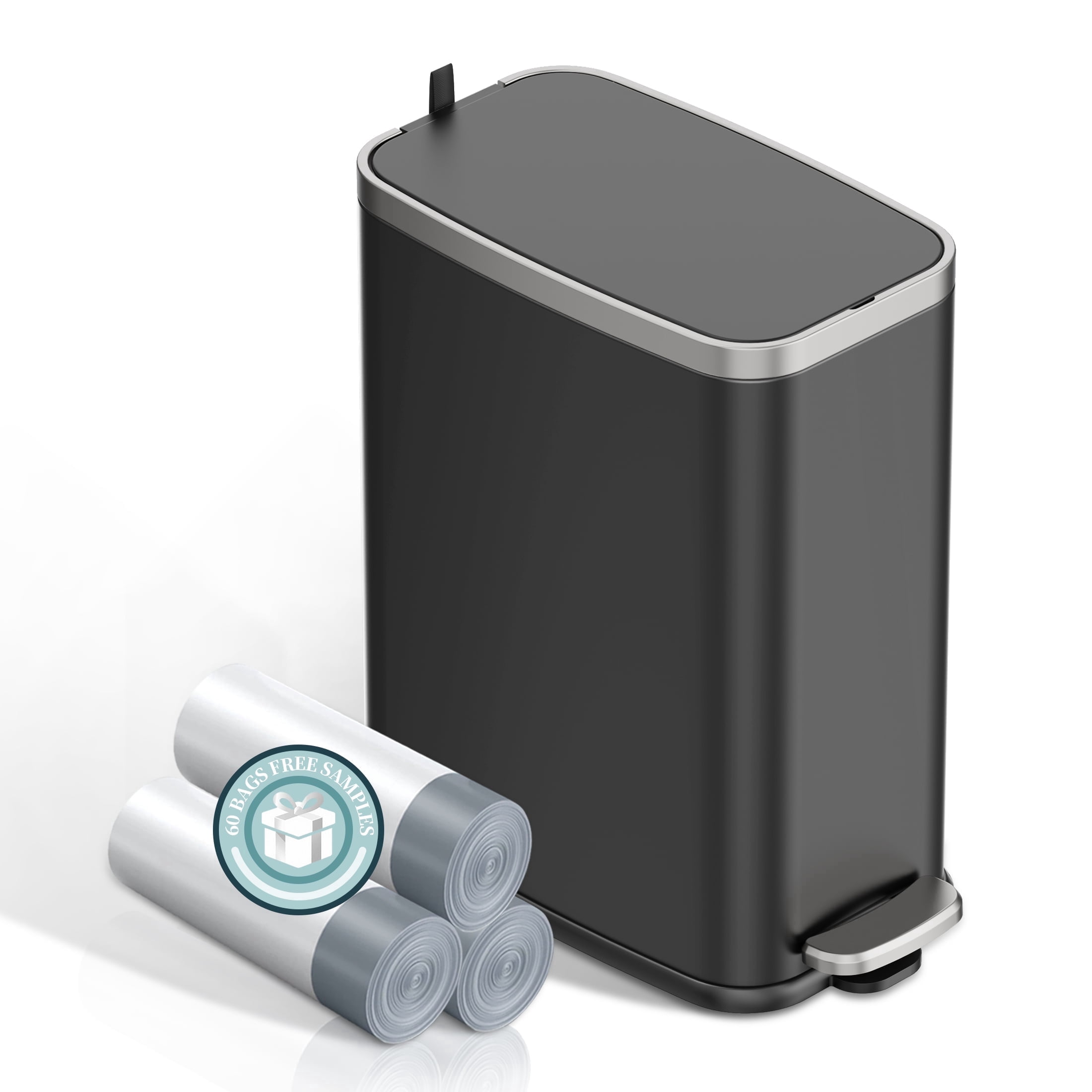 KSSKSS 1.6 Gallon/6L Slim Stainless Steel Bathroom Trash Can with Lid, Soft-Close Small Garbage Bin for Narrow Spaces, Black