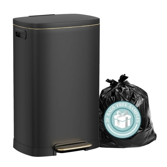 KSSKSS 13 Gallon Trash Can with Lid,Fingerprint-Proof Stainless Steel Kitchen Trash Can with Soft-Close Lid and Removable Inner Bucket,Black