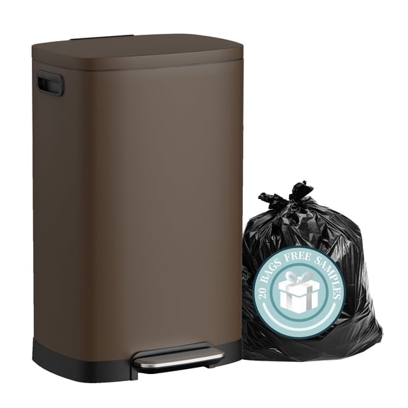 KSSKSS 13 Gallon Trash Can with Lid,Fingerprint-Proof Stainless Steel Kitchen Trash Can with Soft-Close Lid and Removable Inner Bucket,Brown