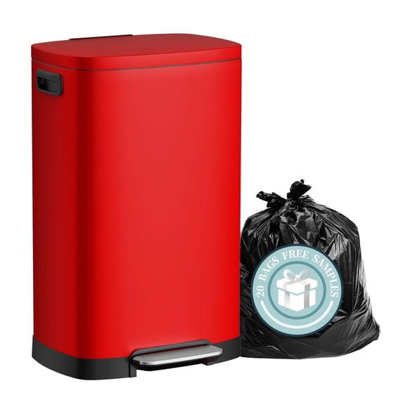KSSKSS 13 Gallon Trash Can with Lid,Fingerprint-Proof Stainless Steel Kitchen Trash Can with Soft-Close Lid and Removable Inner Bucket,Red