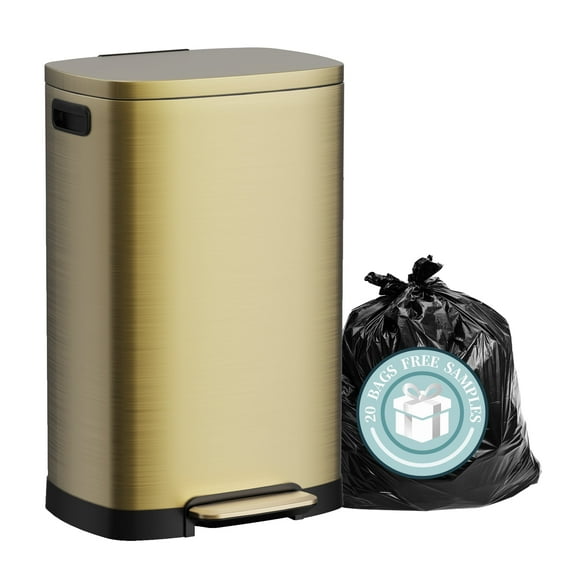 KSSKSS 13 Gallon Trash Can with Lid,Fingerprint-Proof Stainless Steel Kitchen Trash Can with Soft-Close Lid and Removable Inner Bucket,Titanium Gold