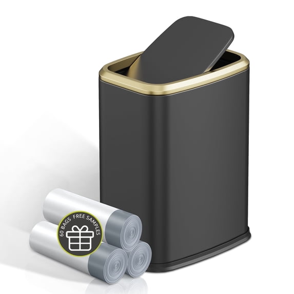 KSSKSS 2.1 Gallon/8L Stainless Steel Bathroom Trash Can with Swing Lid, Silent Garbage Can for Bathroom, Bedroom, Office,Living-Room (Black)
