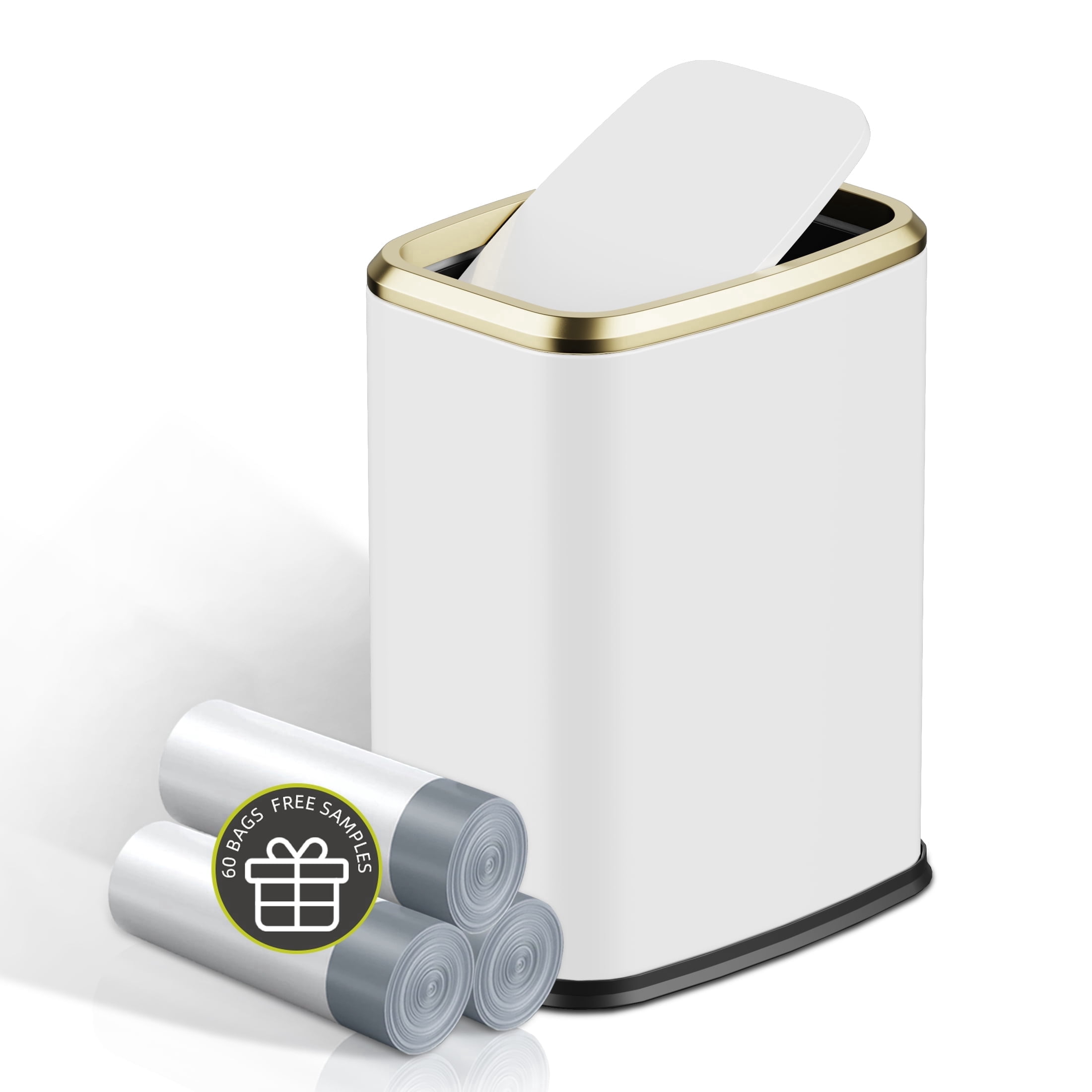 KSSKSS 2.1 Gallon/8L Stainless Steel Bathroom Trash Can with Swing Lid, Silent Garbage Can for Bathroom, Bedroom, Office,Living-Room (White)