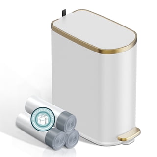 KSSKSS 2.6 Gallon/10L Slim Stainless Steel Bathroom Trash Can with Lid, Soft-Close Small Garbage Bin for Narrow Spaces, White