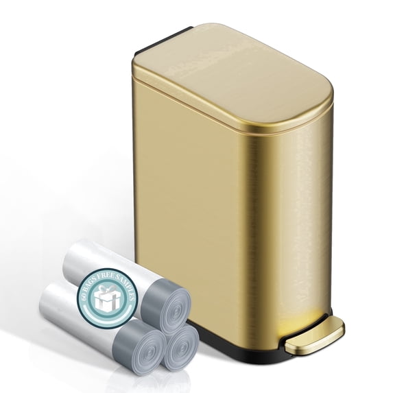 KSSKSS 2.6 Gallon/10L Slim Stainless Steel Bathroom Trash Can with Soft Close Lid, for Narrow Spaces,Bathroom, Bedroom (Titanium Gold)