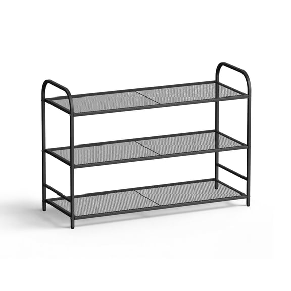 KSSKSS 3-Tier Metal Shoe Rack, Sturdy Mesh Shoe Storage Organizer with Adjustable Feet,for Front Door Entrance, Closet, Garage, Dorm, Black