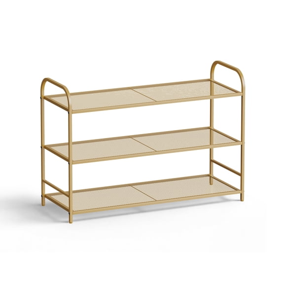 KSSKSS 3-Tier Metal Shoe Rack, Sturdy Mesh Shoe Storage Organizer with Adjustable Feet,for Front Door Entrance, Closet, Garage, Dorm, Gold