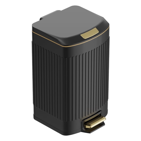 KSSKSS Small Bathroom Step Trash Can with Removable Inner Bucket 4 Gallon/15L Stainless Steel Wide Open Garbage Bin with Soft Close Lid for Bedroom,Bathroom(Black)