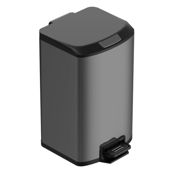 KSSKSS Small Bathroom Step Trash Can with Removable Inner Bucket 4 Gallon/15L Stainless Steel Wide Open Garbage Bin with Soft Close Lid for Bedroom,Bathroom(Titanium Black)