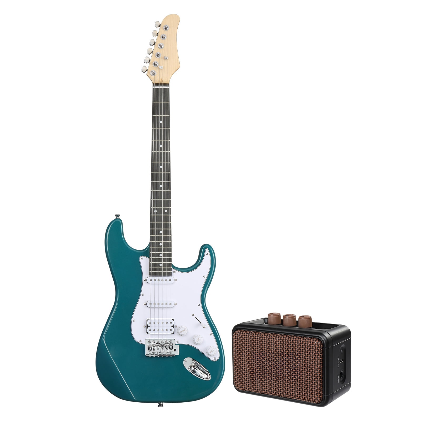KST Stylish H-S-S Pickup Electric Guitar Kit with 5W AMP Bag Guitar Strap Strings Lake Blue