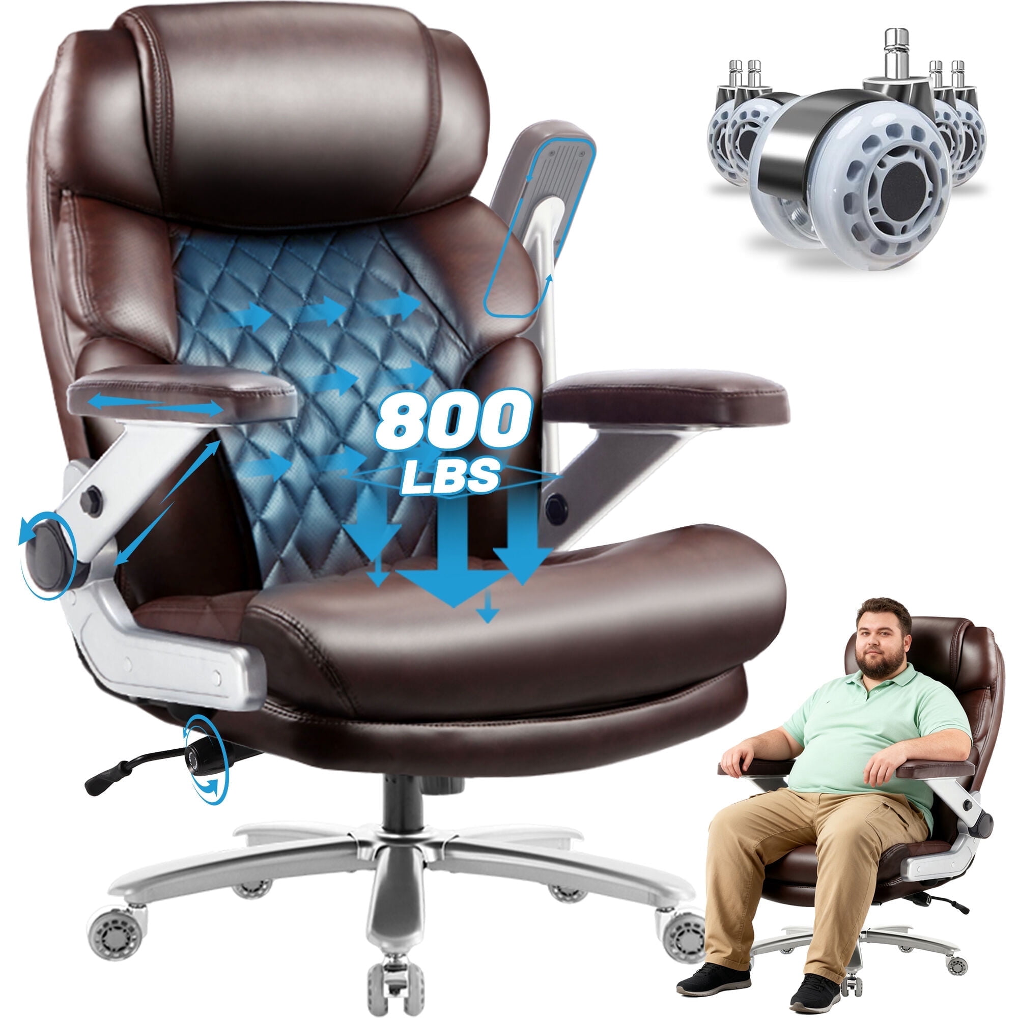 800LBS High Capacity Office Chair for Various Body Types with High Back, Wide Seat and Adjustable Lumbar Support, Computer Desk Chair with Multi-Angle Adjustable Flip Arms for Home Office