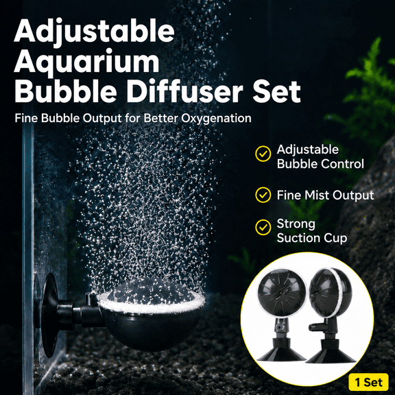 KSY Aquatics Adjustable Aquarium Air Diffuser Set for Fish Tanks, 2 Diffusers with Replacement Pads, 1 Set