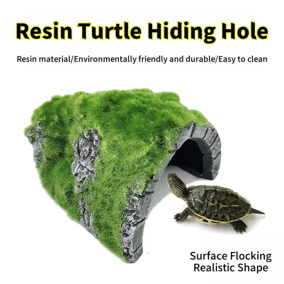 KSY Aquatics Resin Turtle Hide Cave, Moss Rock Aquarium Decor Hideout for Fish Tank, 1 Count