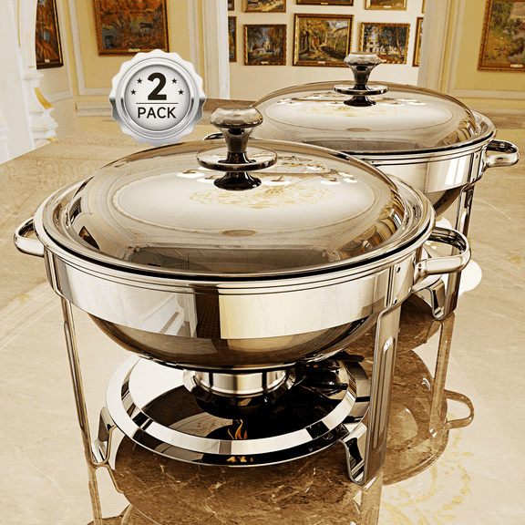 KScocina Chafing Dishes for Buffet, 2 Pack 5QT Round Stainless Steel Chafing Dish Set, Catering Buffet Food Warmers for Parties, Weddings & Events, Silver