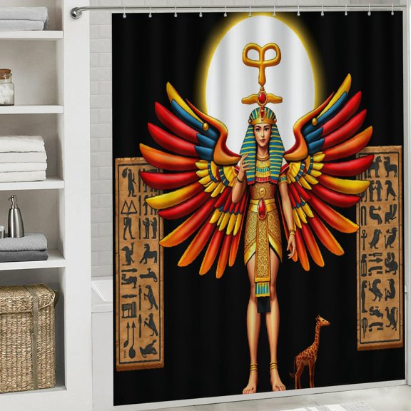 KSupls Waterproof Shower Curtain, Egyptian Winged Goddess, Polyester Fabric with Rustproof Hooks, Mildew Resistant & Quick Dry Washable for Chic Home Bathtub Decor