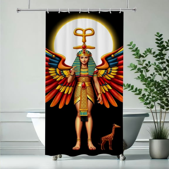 KSupls Waterproof Shower Curtain, Egyptian Winged Goddess, Polyester Fabric with Rustproof Hooks, Mildew Resistant & Quick Dry Washable for Chic Home Bathtub Decor