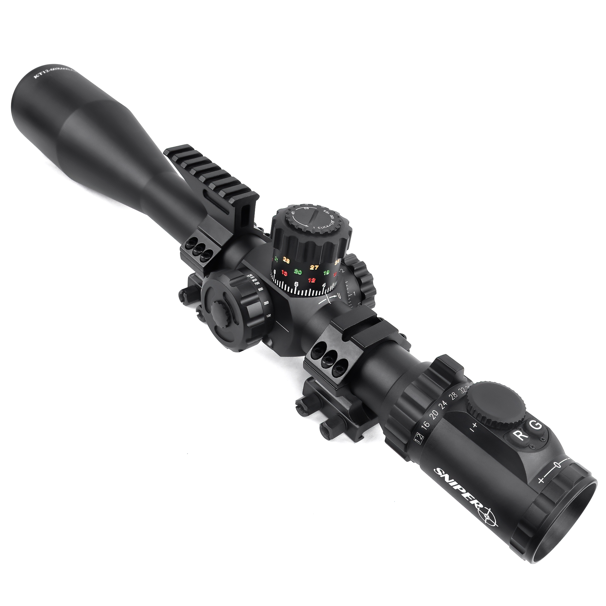 KT 12-60X60 SAL, 35mm Tube, Side Parallax, Glass Reticle, Red Green ...