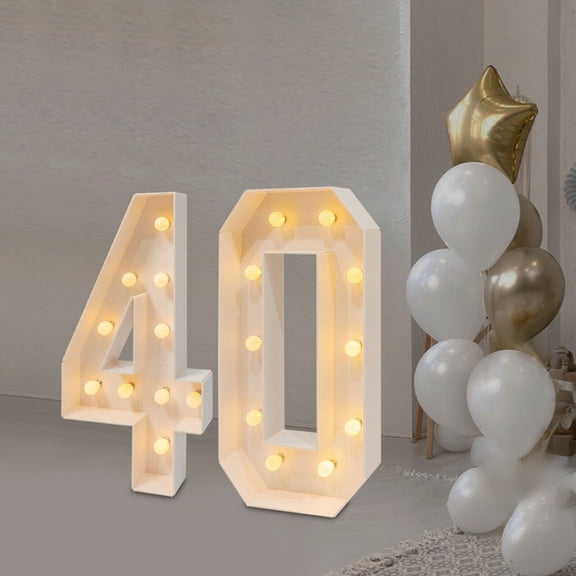 KT Board White 40 Light Up Numbers, 40th Birthday Party Decoration, Light Up Numbers for Birthday Decorations