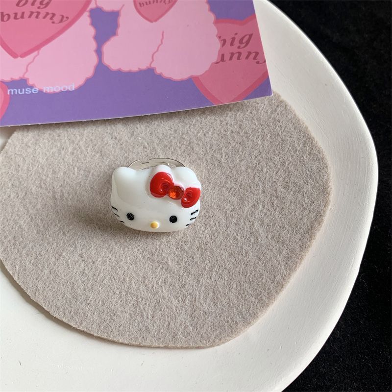 KT Cat Cartoon Cute Metal Ring Unique Retro Sweet CoolAdjustable Ring ...