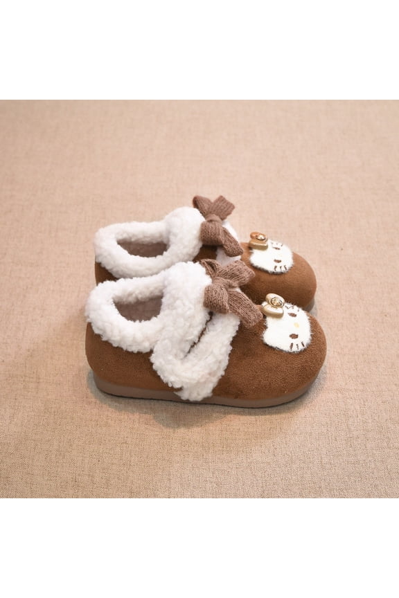 KT Cat Girl's Cotton Shoes Warm Fleece Lined Snow Boots Size 22-33 New Winter Style Soft-Soled Comfortable Kid's Short Cotton Boots