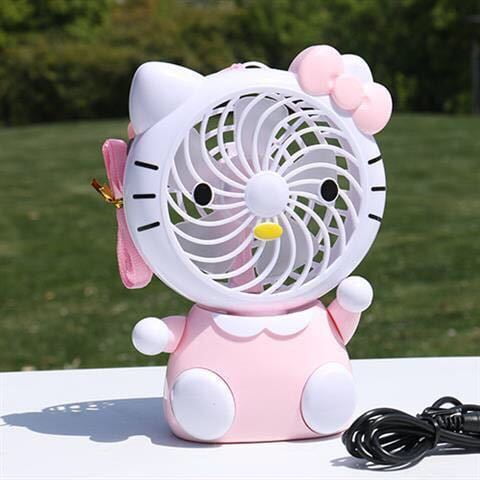 KT Cat Mini Fan Rechargeable Silent with Night Light Portable Cute Cartoon Handheld Small Fan with Light