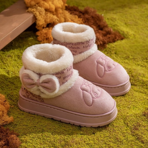 KT Cat My Melody Cinnamoroll Women Winter Warm Cotton Shoes  Snow Boots  Cute Cartoon Home Cotton Shoes Size28-41