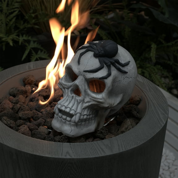 KT Parts Fire Pit Skull Decor, Heat Resistant Halloween Demon Skull Decoration for Outdoor Fireplace, Magnesium Oxide Gothic Fireplace Accent, Black White, 6.1 x 8.7 x 7.8 In