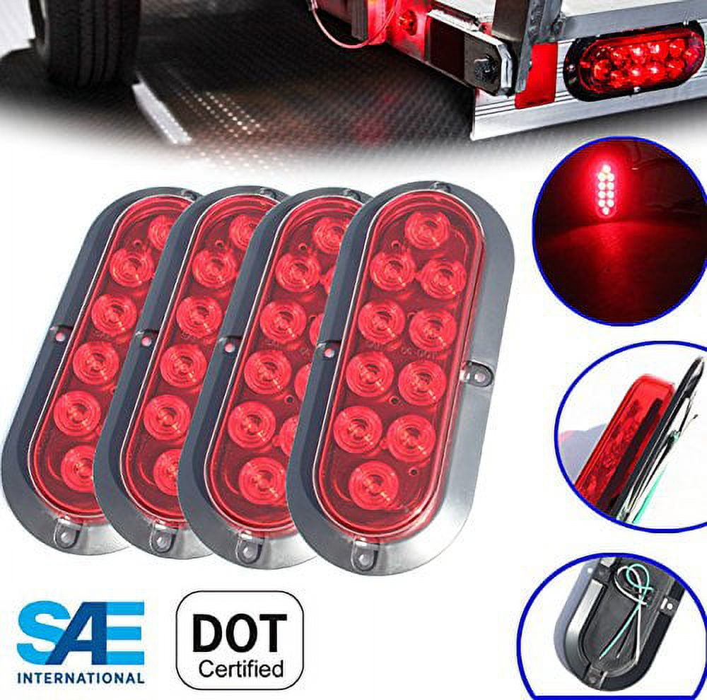 KT Surface Mount Oval Red LED Light, for Truck Trailer Tractor Jeep, Set of 4 Pcs