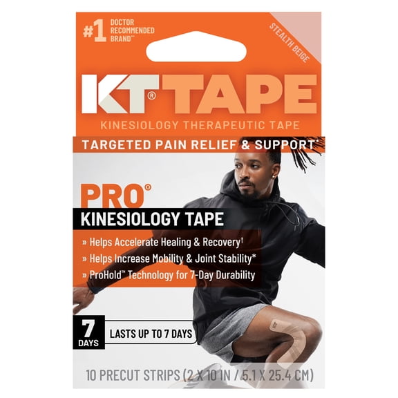 KT Tape Pro Ultra-Breathable Synthetic Kinesiology Tape, Stealth Beige, 10 Precut Strips