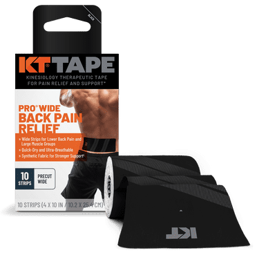 KT TAPE Pro Wide Kinesiology Tape for Lower Back and Large Muscle Groups, Black, 10 Count