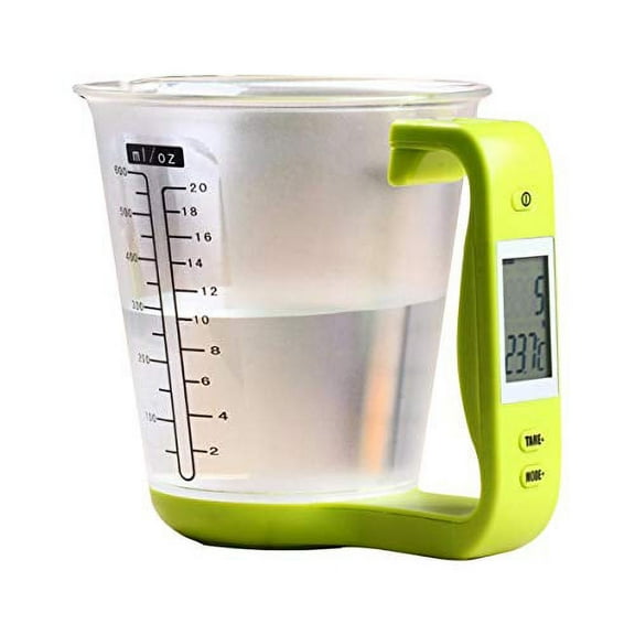 KT THERMO Food Scale Digital Kitchen Multi-Function Measuring Cup Scale 1kg/600ml with LCD Display and Built In Thermometer Tare Function Weighing and Measuring Dry Liquid Weight Baking