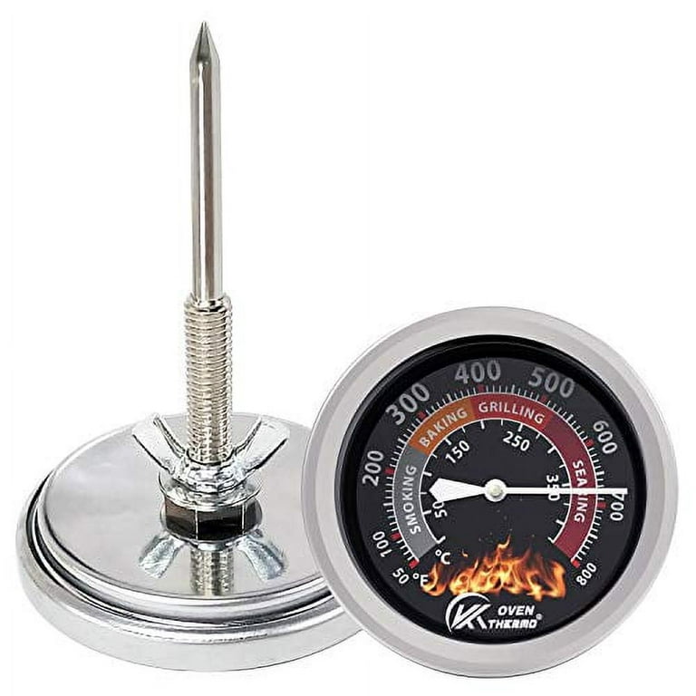 KT Thermo Grill Thermometer Barbecue Charcoal Smoker Temperature Gauge Grill Pit Replacement Thermometer for BBQ Meat Cooking Lamb Beef, Stainless
