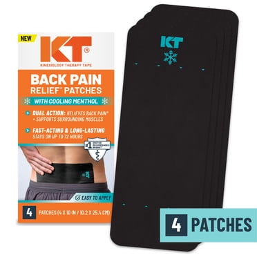 KT Tape Back Pain Relief Patches, Extra Large Menthol Infused, 4"x10", Kinesiology Tape for Cooling Pain Therapy, 4 Count