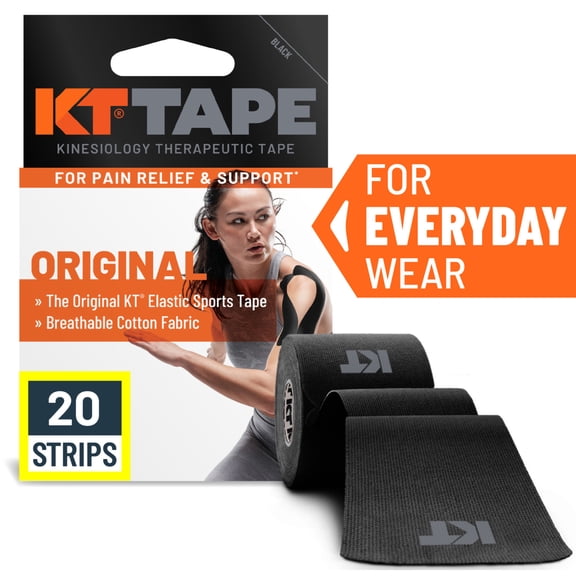 KT Tape Black Original Cotton Kinesiology Tape 20 Precut Strips