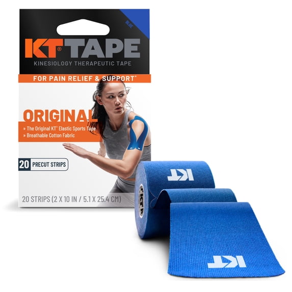 KT Tape Original Cotton Kinesiology Tape, Blue, 20 Precut Strips