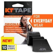KT Tape Original Cotton Kinesiology Tape, Black, 10 Precut Strips