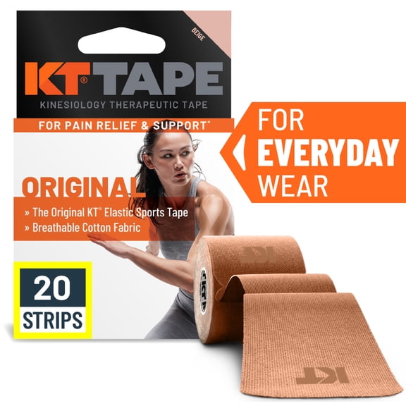 KT Tape - Elastic Sports Tape Strips, precut, Beige, 20 Count