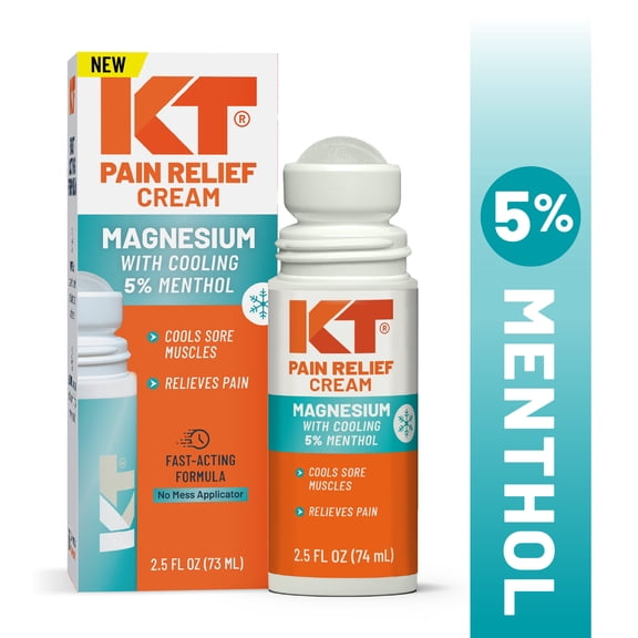KT Tape Magnesium + Menthol Roll-On, Cooling Muscle & Joint Relief, 2.5 fl Oz