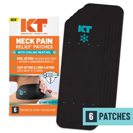 KT Tape Neck Pain Relief Patches 3x8 in Large Cooling Menthol Kinesiology 6 Count
