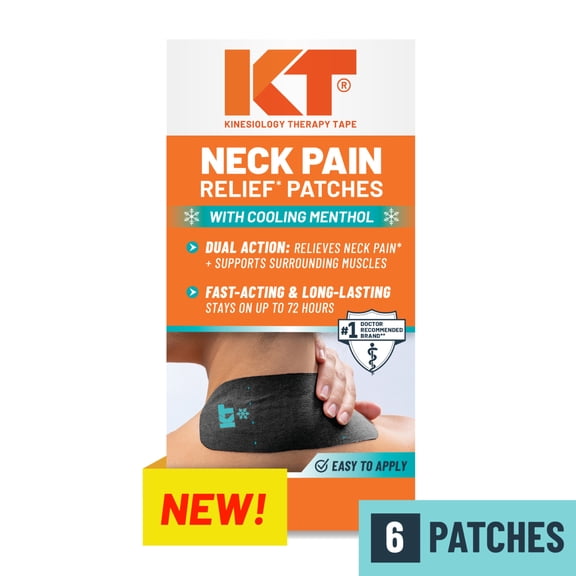 KT Tape, Neck Pain Relief Patches, Large Size 3"x9", Menthol Infused Kinesiology Tape, Cooling Pain Therapy, Everyday Long-Lasting Relief, 6 Count