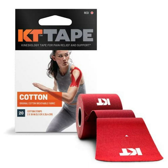 KT Tape, Original Cotton, Elastic Kinesiology Athletic Tape, 20 Count, 10†Precut Strips, Red