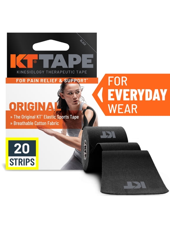 Original Cotton Kinesiology Tape, Black, 20 Precut Strips