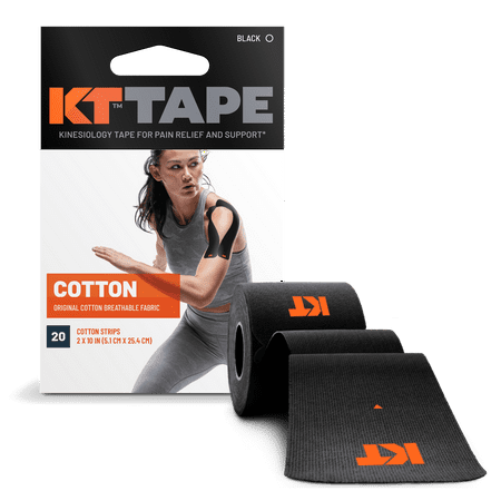 KT Tape Original Cotton Kinesiology Tape, Black, 20 Precut Strips