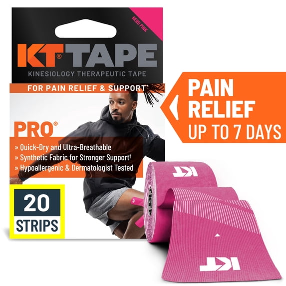 KT Tape Pink Pro Synthetic Kinesiology Tape 20 Precut Strips