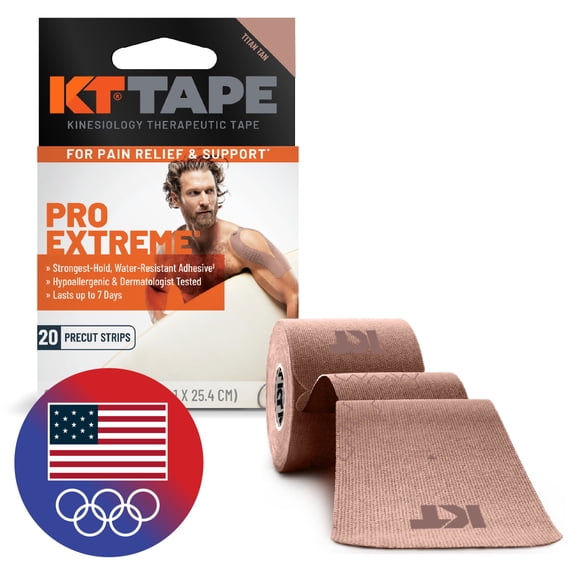 KT Tape Pro Extreme High Strength Kinesiology Tape, Titan Tan, 20 Precut Strips