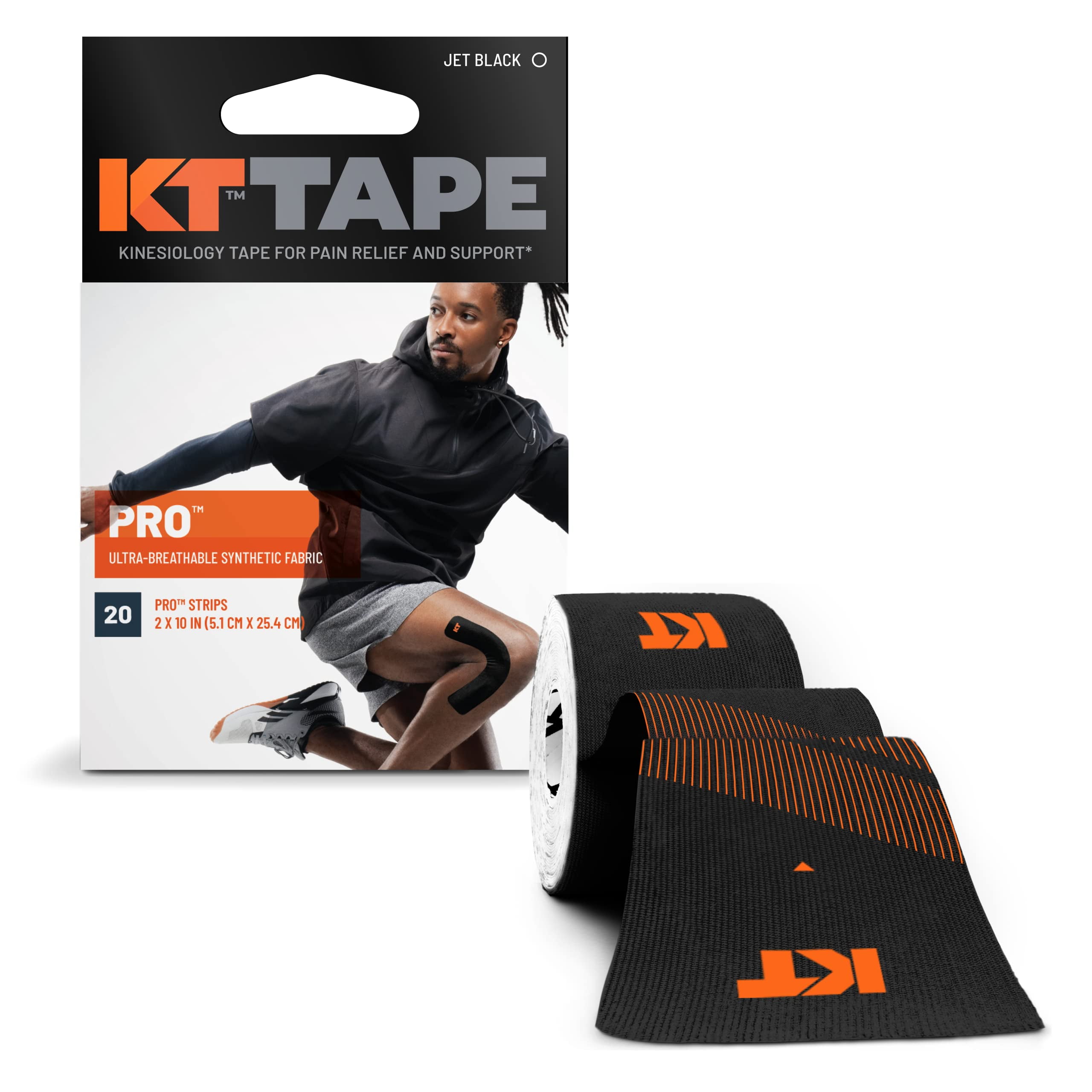 Black Cotton Elastic Kinesiology Athletic Tape, 20 Precut Strips
