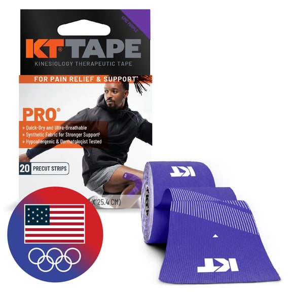 KT Tape Pro Ultra-Breathable Synthetic Kinesiology Tape, Epic Purple, 20 Precut Strips