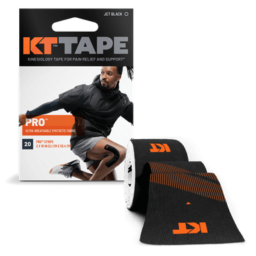 KT Tape Pro Ultra-Breathable Synthetic Kinesiology Tape, Jet Black, 20 Precut Strips